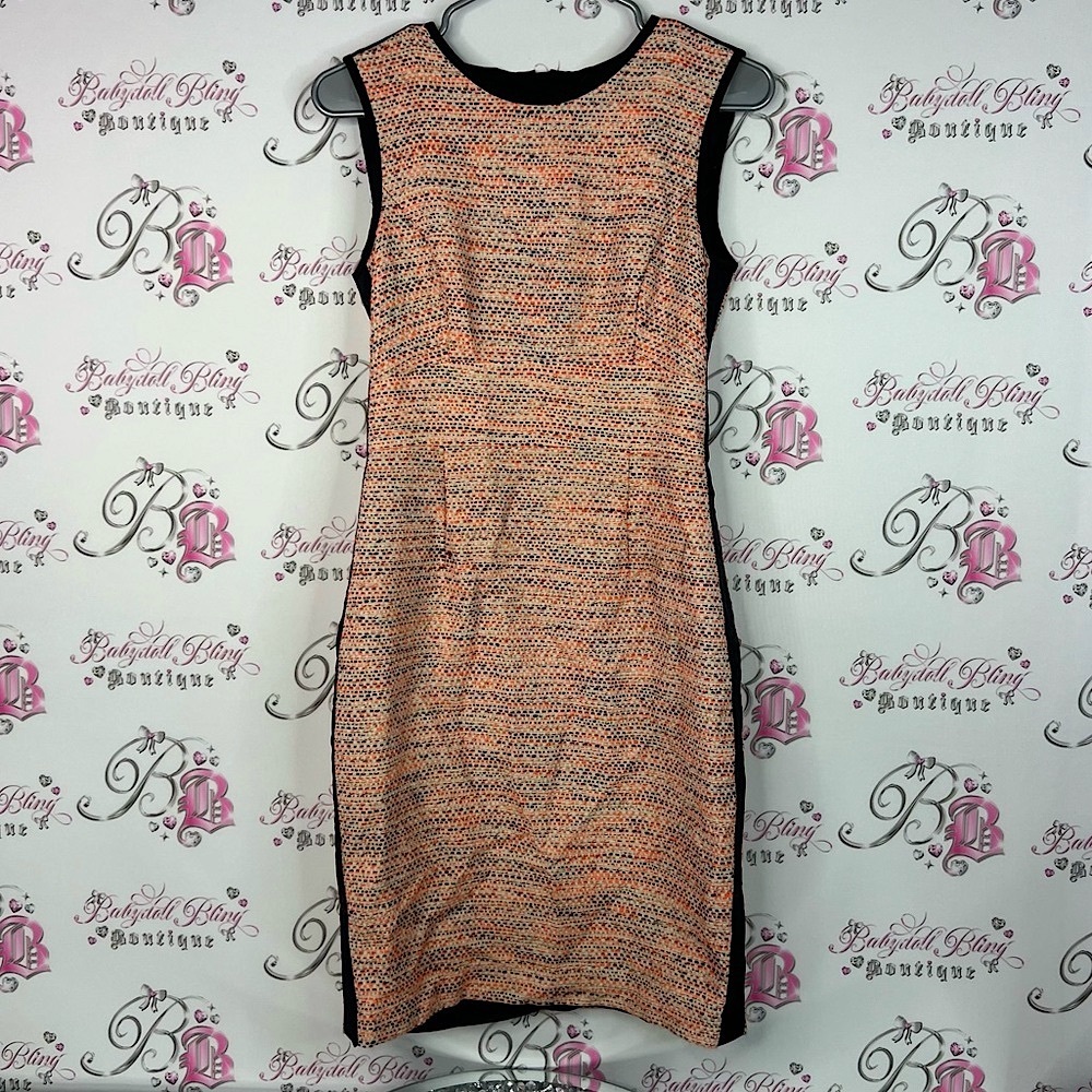 LK Bennett dress tank style tweed look orange Peach and Black Mini Dress
